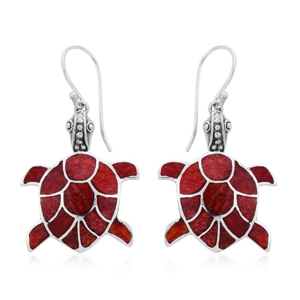 Red Sponge Coral Turtle Earrings